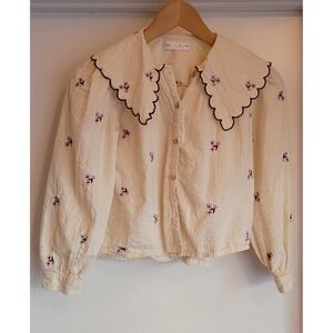 Zara Girls Blouse Size 10 Floral Ivory Cotton Polyester